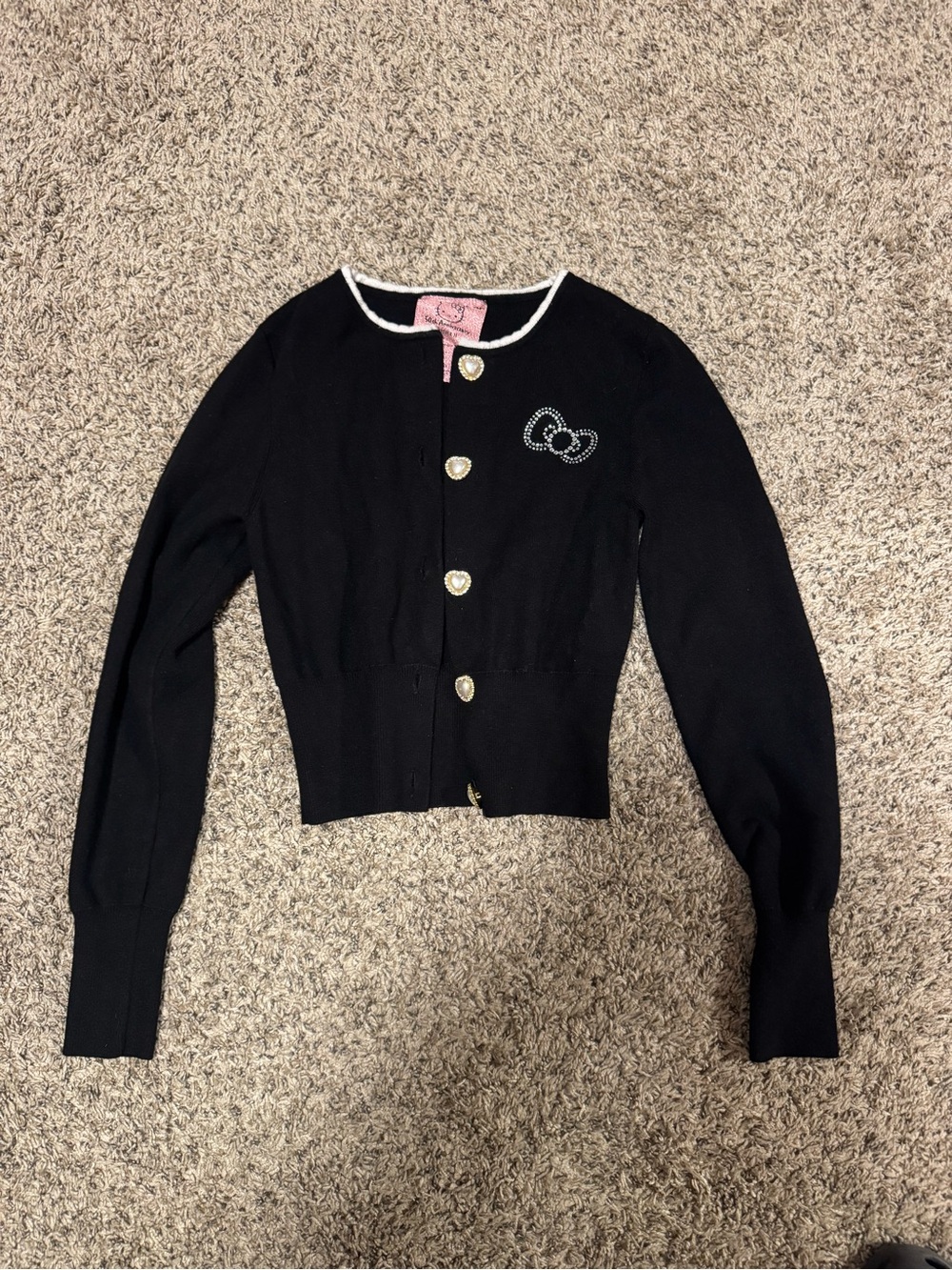 Forever 21 Black Cropped Cardigan with Rhinestone Heart
